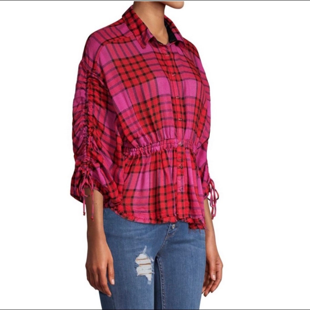 NWT Free People Plaid Button down Top